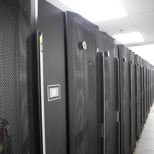 View down the server stacks at the Minnesota Supercomputing Institute